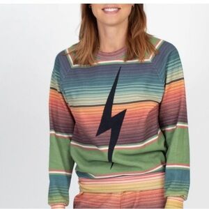 Aviator Nation Striped Lightning Bolt Sweatshirt